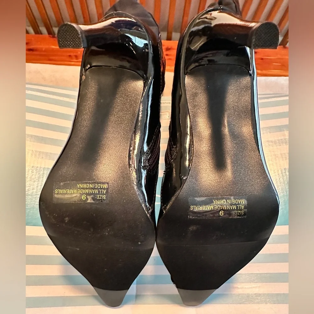 Charlotte Russe Black Faux Patent Leather Stiletto Boots, 9 NWB - Picture 3 of 10